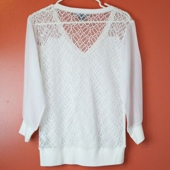 French Connection Womens Sweater Small White Lace Sheer Back Fairy Romantic - Picture 3 of 4